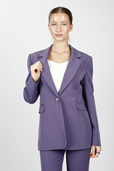 ÖNDER ÖZSOY Oversize Single Button Classic Women's Jacket-Lilac
