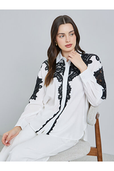 Styli Women White Lace Trim Shirt