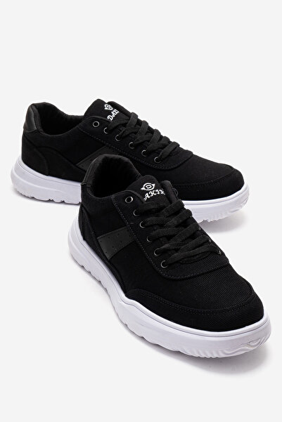 CCWAY AYAKKABI Linen Men's Shoes with Tied Straps; Black and White