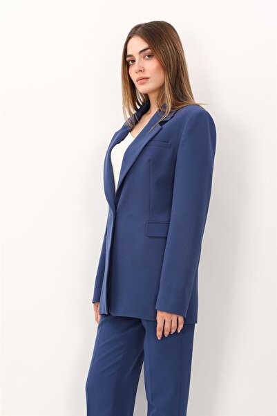 ÖNDER ÖZSOY Oversize Single Button Classic Women's Jacket-Indigo