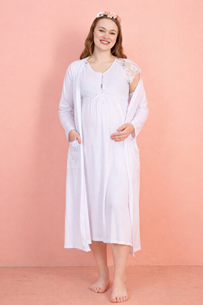 JENİKA Set de cămașă de noapte pentru gravide, cu mânecă lungă, din 2 piese -...