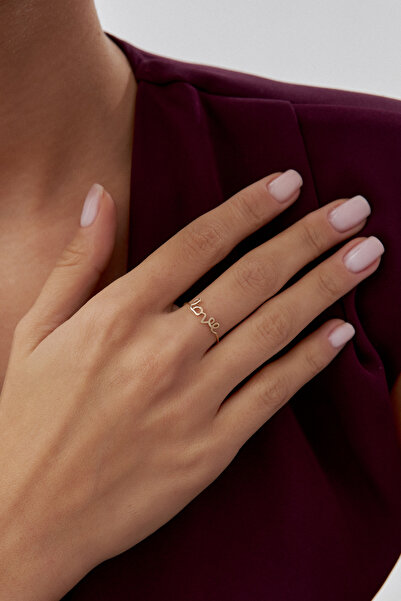 ADOR Altın Taşsız Minimal Love Yüzük