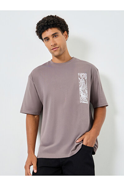 Styli Men Grey Graphic Print Oversized T-Shirt