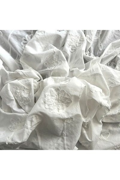 Doray Kumaş Çiçek Brode Nakış İşlemeli Vual Kumaş | Elbiselik Kumaş | DRY 3012