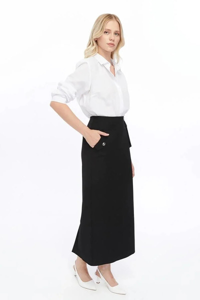 Astra Plus Women's Black Polyviscon Pencil Skirt with Pocket Detail 2107-95 -...