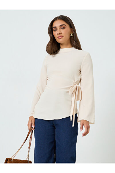 Styli Women Beige Long Sleeve Tie-Waist Blouse