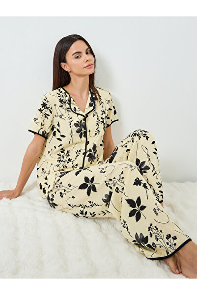 Take Two By Styli Women Floral Print Short Sleeve Shirt and Pyjama Set