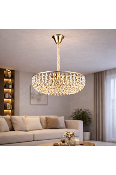 ALC-Shop Candelabru Cristal CC1677/600GD, 12xE14, Auriu Lucios, Inaltime Regl...