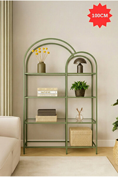 DEKOPRATİK Twin Metal Kitaplık - Mint Yeşili Şeffaf Camlı Dekoratif Aksesuar ...