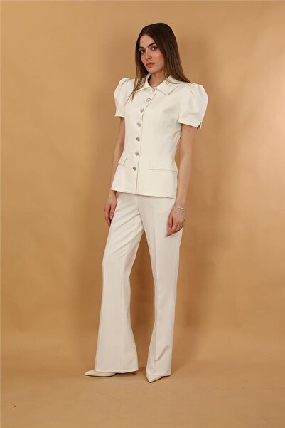 ÖNDER ÖZSOY Shirt Collar Short Sleeve Modern Jacket & Spanish Flare Pants wit...