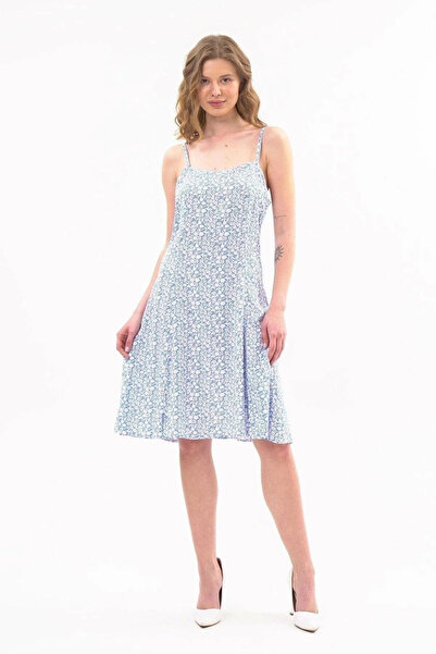 Zeta Group Women's Strappy Zero-Sleeve Knee-Slit Short Length Blue Dress - Bl...