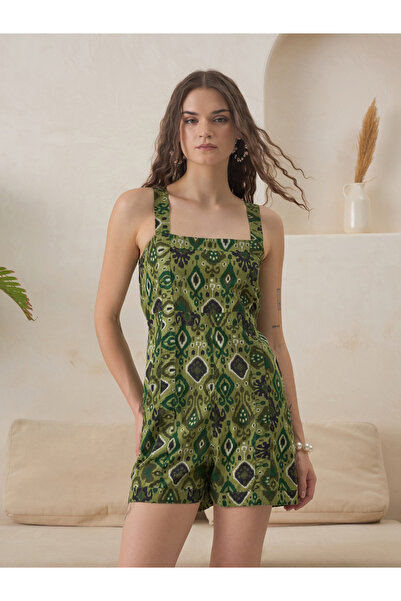 Sanskrutihomes By Styli Women Green Cotton Printed Jumpsuit