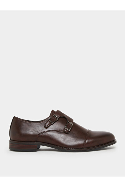 Styli Brown Leather Double Monk Strap Shoes