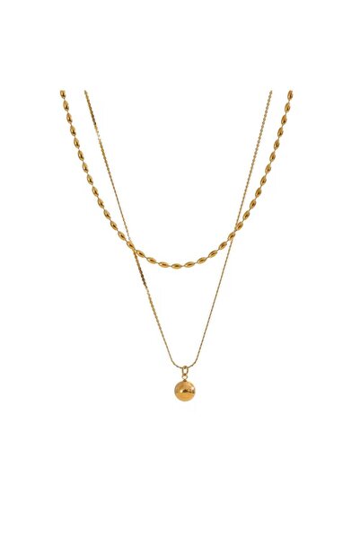 VİYA Gold Top Detaylı Çift Sıra 18 Ayar Altın Kaplama Kolye – Minimal Premium...