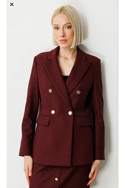 Ekol Double-Breasted Collar Cashmere Jacket Burgundy