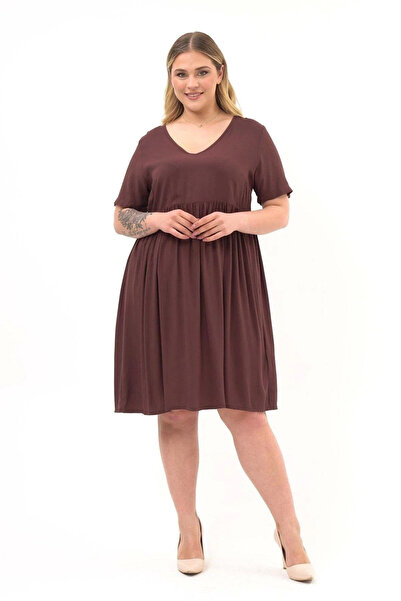 Sereia Women's Chest-Cut Ruffled Brown Midi Dress - Brown - Sreia44Q24G-1W05-...