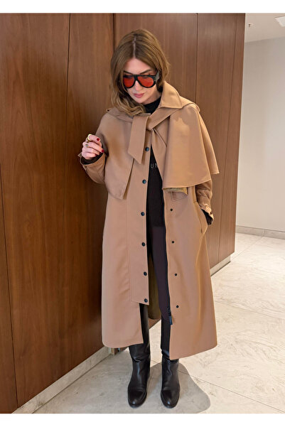 My Blog Camel Hooded Trench Coat with Detachable Detail - 85179