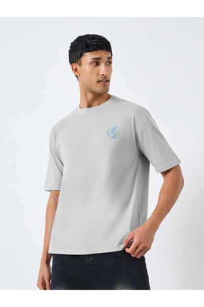 Styli Men Grey Graphic Print Oversized T-Shirt