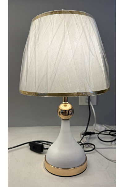 ALC-Shop Veioza VZ214WH, 1x E27, Metal si Textil, Alb si Auriu