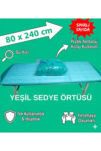 Rivonse Yeni Nesil Lastikli Yeşil Sedye Örtüsü - 50'li