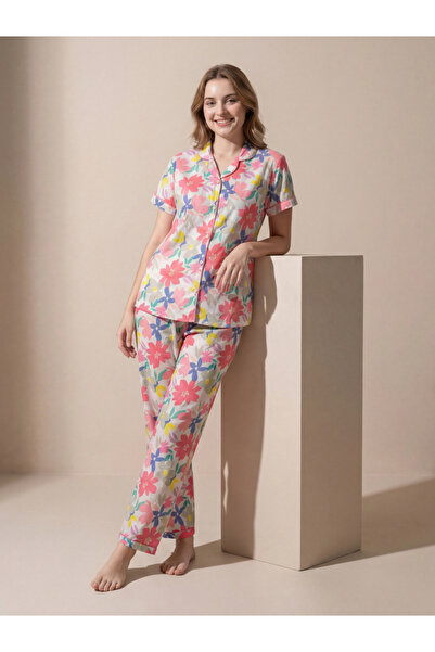 Mish By Styli طقم بيجاما وقميص قطني مطبوع عليه زهور للنساء