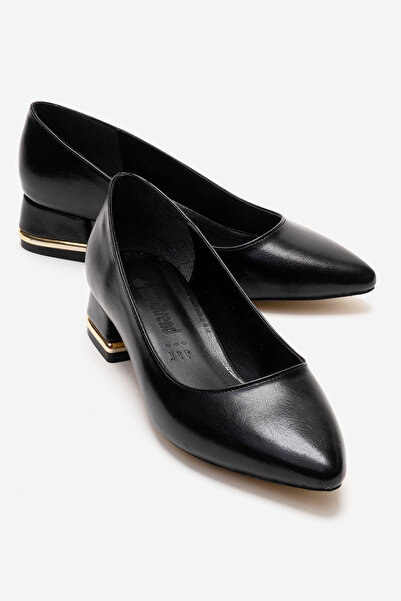 CCWAY AYAKKABI Women's Plain Galvanized Pointed Heeled Shoes Black Wrinkled