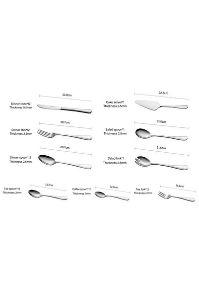 Malooki 75-Piece Cutlery Set for 12 People, Premium Stainless Steel–Silver, C...