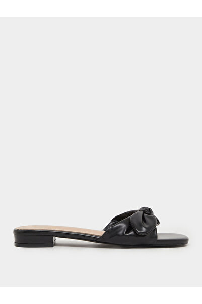 Styli Women Black Bow Trim Flat Mules