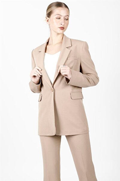 ÖNDER ÖZSOY Oversize Single Button Classic Women's Jacket-Stone
