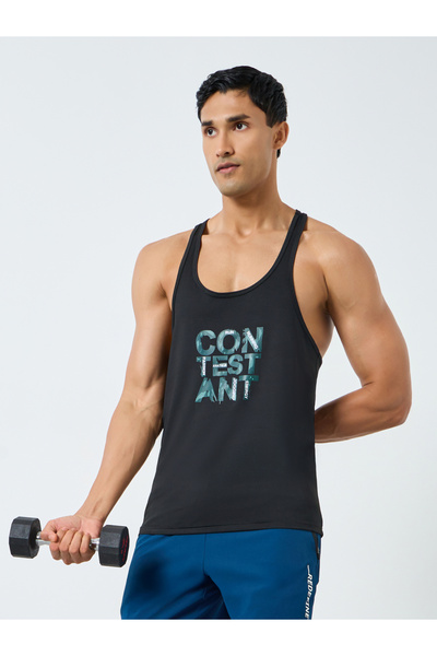 Styli Men Black Graphic Print Training Tank