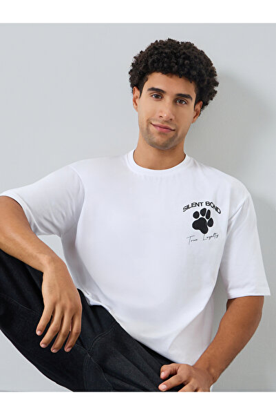Styli Men White Graphic Print Oversized T-Shirt