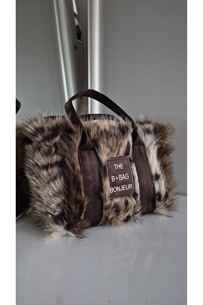 espoi collection Leopar Desen Tüylü Teddy Kol ve El Çantası - Furry Bag