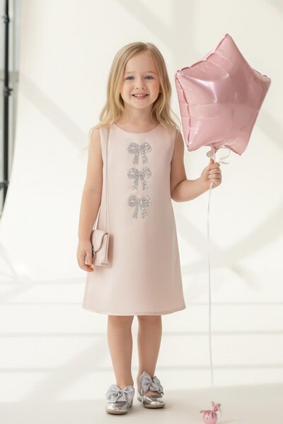 Monila Kız Çocuk Saten Kumaş Astarlı Çantalı Elbise