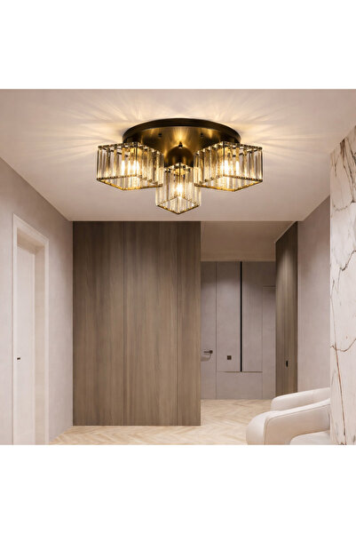 ALC-Shop Lustra Clasica Moderna Sasha, LC117/3BK, 3x E27, Metal si Cristal, N...