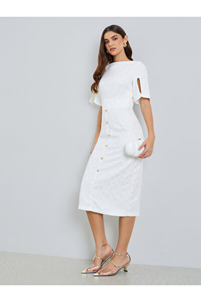 Styli Women White Buttoned Sheath Midi Dress