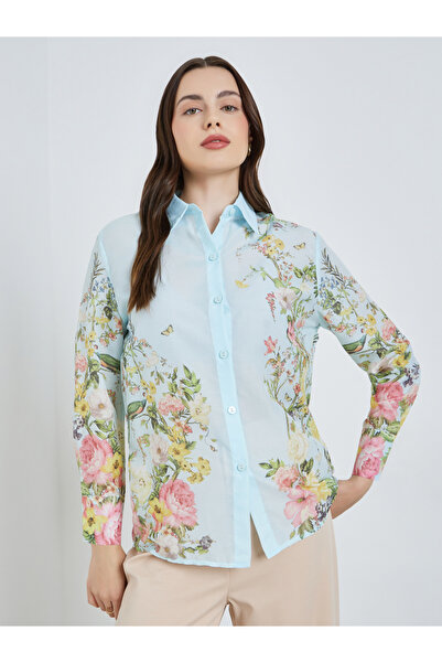 Styli Women Blue Placement Printed Floral Shirt