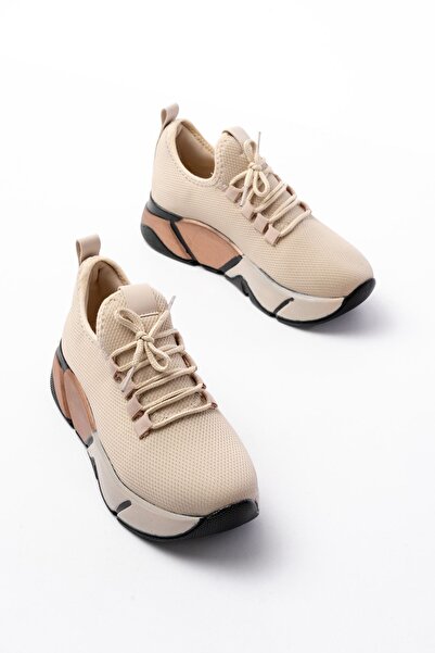 Zerenyus Exi̇n-400 Premium Beige Lace-Up Mesh Platinum Sole Casual Sneaker