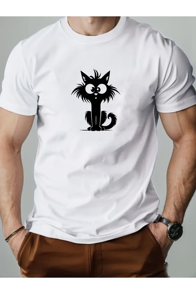 LAND MODA Μπλουζάκι Unisex Minimal Black Cat με στάμπα – 100% Βαμβάκι, Casual...