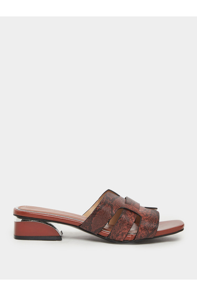 Take Two By Styli Women Brown Snake Skin Print Block Heel Sandals