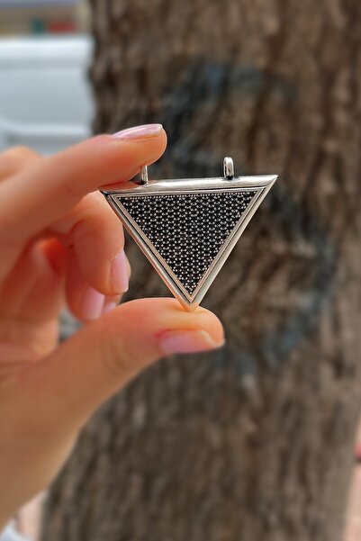 Erer Gümüş Gümüş 4 cm x 4,5 cm siyah taşlı muskalık dua kabı