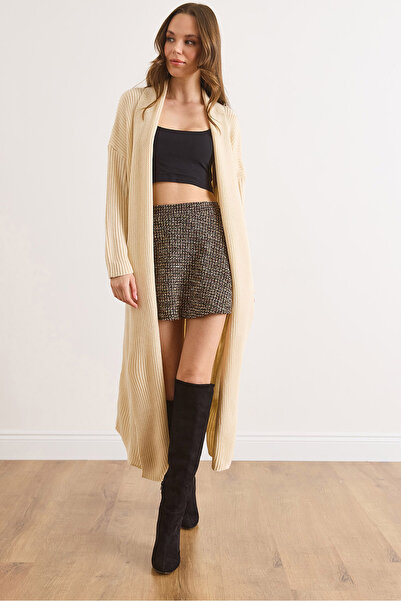 Olalook Women's Ecru Shawl Collar Long Knitwear Cardigan Hrk-19000466