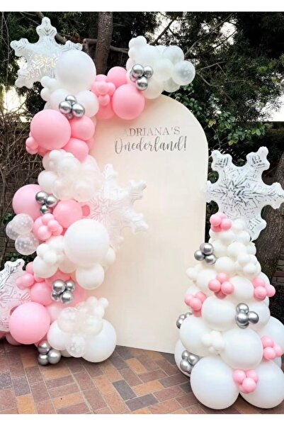 Çemrek Süs Parti Macaron Pink White Silver Chrome Balloon Chain Set of 100