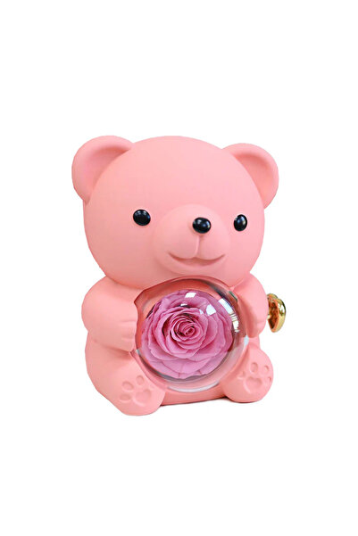 OEM Acrylic bear with rose and jewelry holder, pink