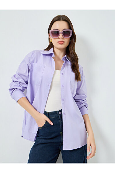 Styli Women Purple Oversized Long Sleeve Shirt
