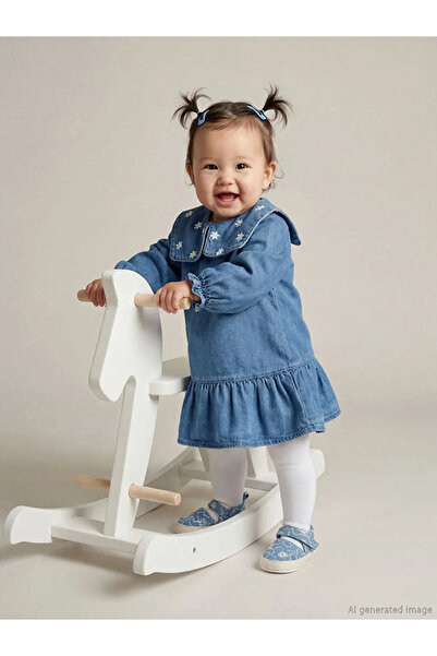 LC Waikiki LCW baby Mavi Bebe Yaka Kız Bebek Jean Elbise