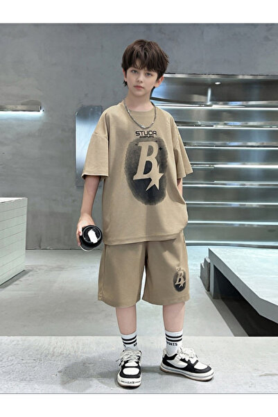 Take Two By Styli Boys Graphic Round Neck T-Shirt and Shorts Set