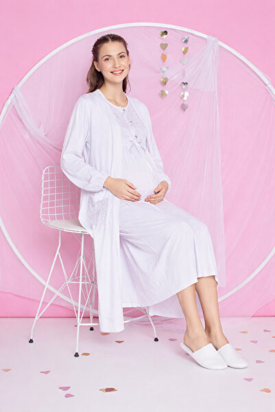 JENİKA Set de cămașă de noapte cu mânecă lungă pentru gravide - 2 piese - cu ...