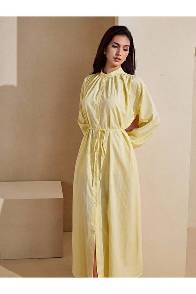 Take Two By Styli Women Yellow Drawstring Waist Maxi Dress