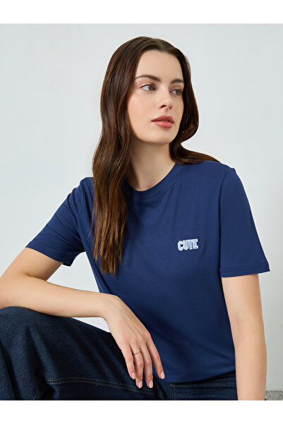 Styli Women Navy Blue Embroidered T-Shirt