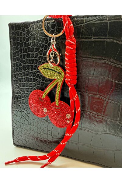 MD Moda Accessories تعليقة حقيبة على شكل كرز مرصع بالأحجار وسلسلة مفاتيح - تع...